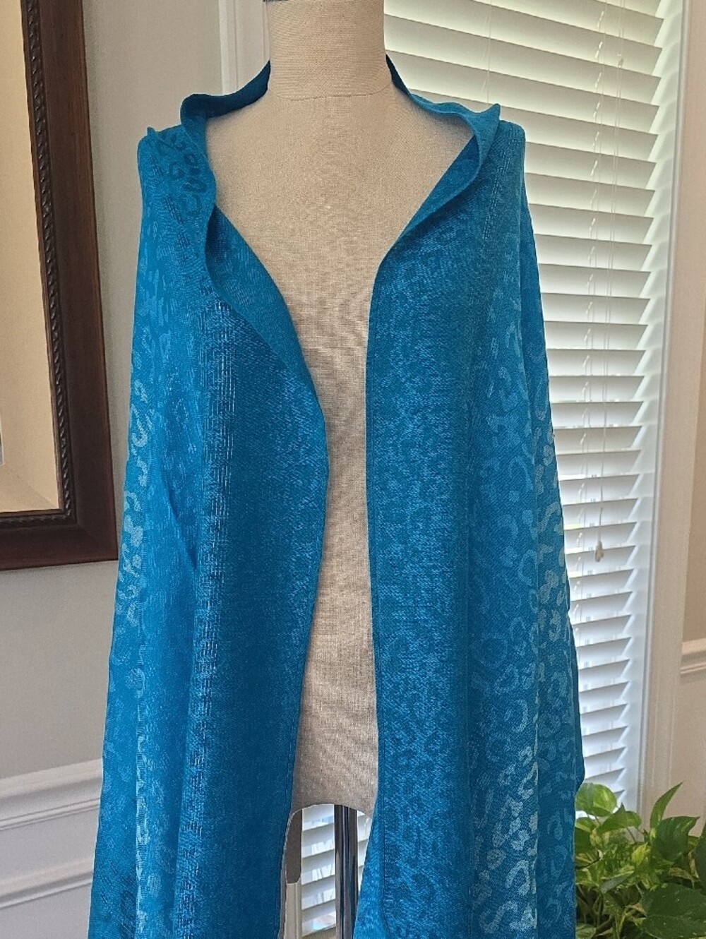 Turquoise Leopard Jacquard Wrap Scarf - Picture 7 of 7